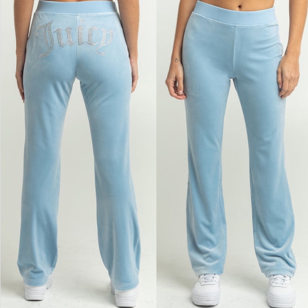 Juicy Couture Big Bling Velour Tracksuit Pants Frosted Light Blue